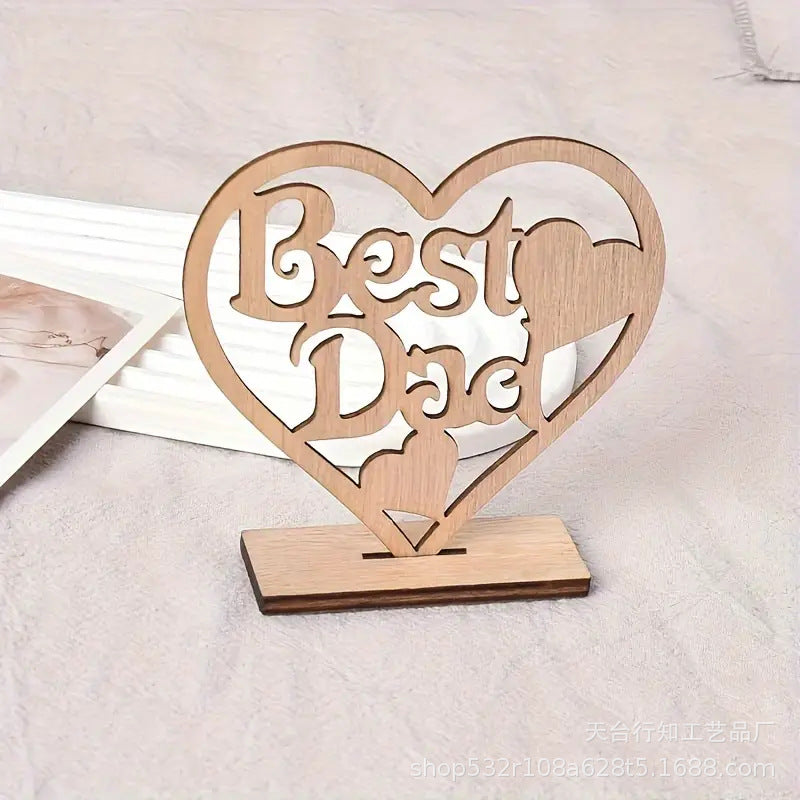 Best Dad Wooden Heart Decor - Father's Day Gift from Daughter/Son | Rustic Tabletop Keepsake for Dad