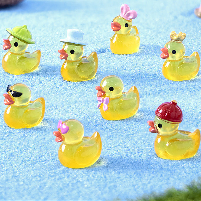 Playful Yellow Duck Mini Figurine Set of 8, Colorful Character Ornaments for Desk Displays, Miniature Scenes and Cheerful Gifts