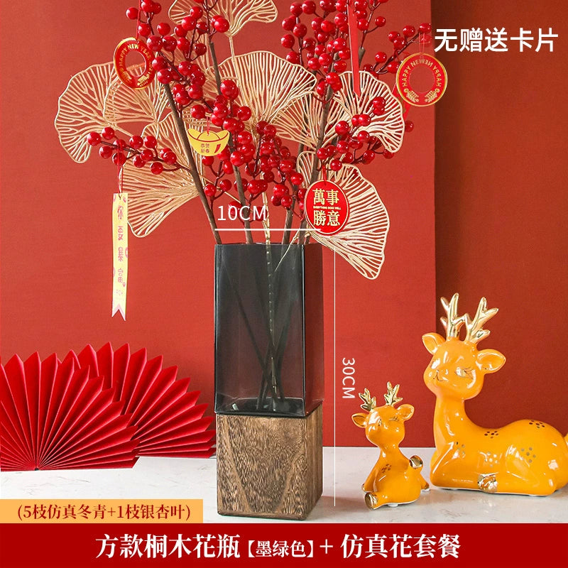 Solid wood vase decoration, living room flower arrangement glass