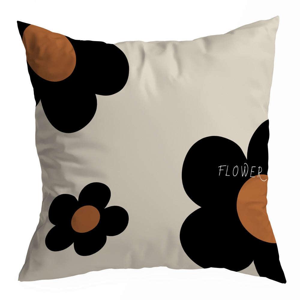 Black and Cream Decorative Pillow Cover, Retro Floral and Geometric Prints, 45 x 45 cm Sofa Cushion Cover