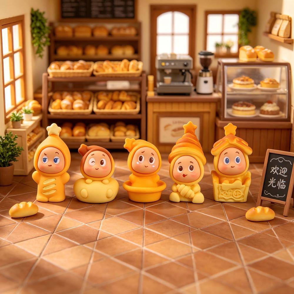 Tiny Bread Character Miniatures, Complete 5 Piece Bakery Figurine Set for Fairy Gardens, Dollhouse Kitchens and Cozy Desk Decor