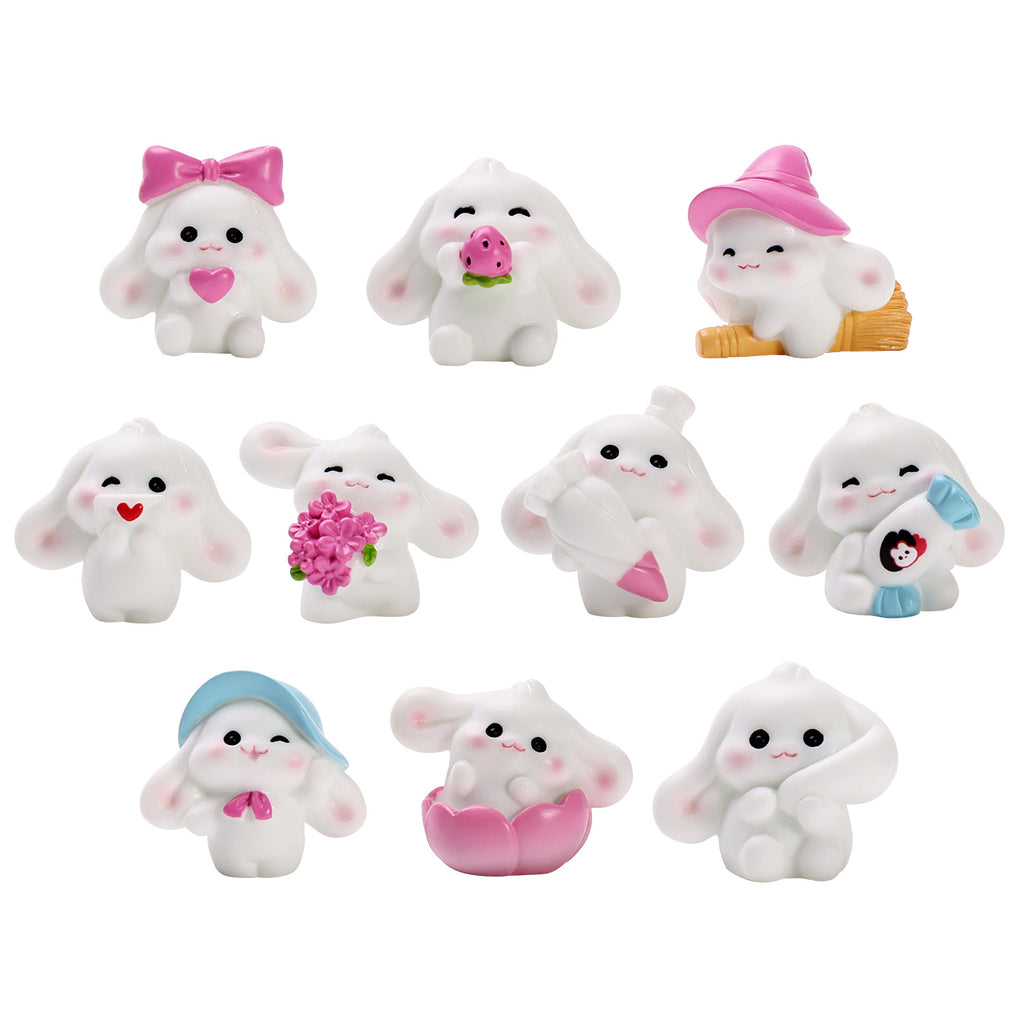 Spring Bunny Miniatures, Complete 10 Piece Rabbit Figurine Collection for Fairy Gardens, Desk Displays and Whimsical Gifts