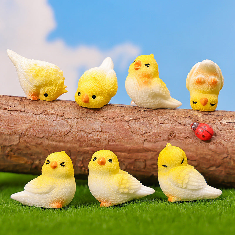 Mini Yellow Parrot Figurine in Eight Playful Poses, Tiny Bird Accent for Fairy Gardens, Desks, Bookshelves and Cheerful Gifts