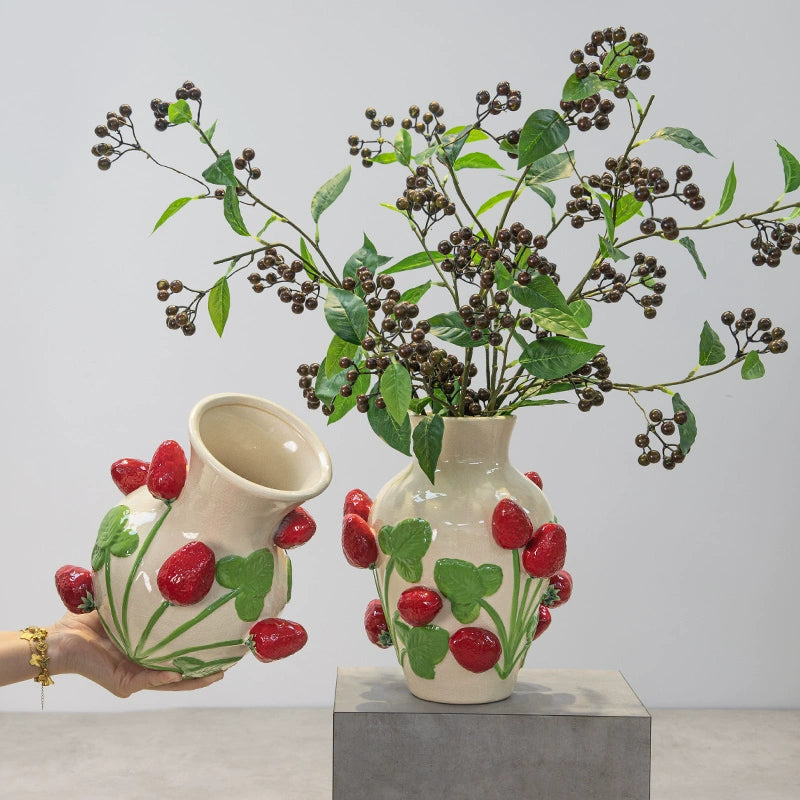 Relief strawberry ceramic vase
