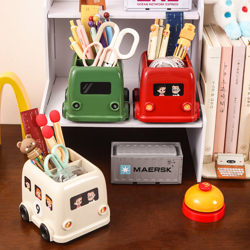 Mini Bus Pencil Holder, Playful Vehicle-Shaped Desk Organizer in Red, White or Green for Pens, Brushes and Creative Spaces