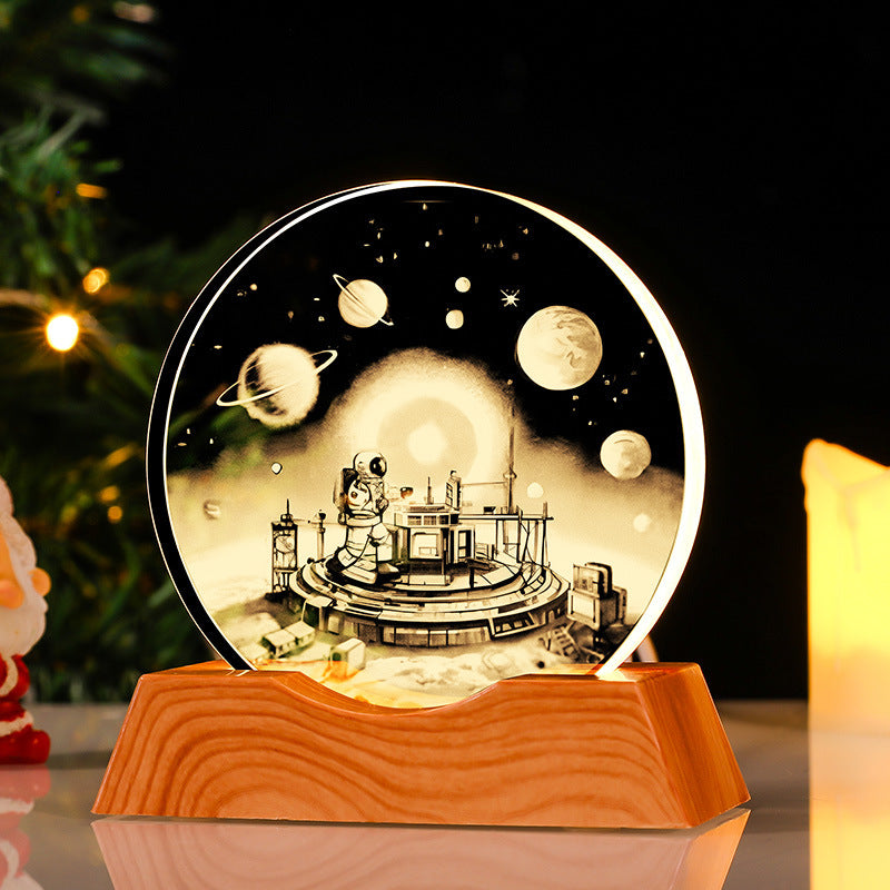 Crystal Planetary Energy Decor: Chakra Balancing & Luck Transformation Ornament (LED Base)