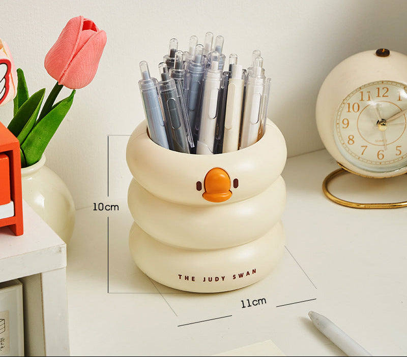 Whimsical Duck Face Pen Holder, Cream Flower or Round Desk Organizer for Pens, Brushes and Cheerful Workspaces