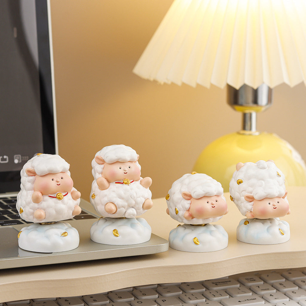 Whimsical Lamb Desk Figurine, Sweet Sheep Tabletop Ornament in Six Pose Options or a Four Piece Set for Cozy Shelves and Gifts