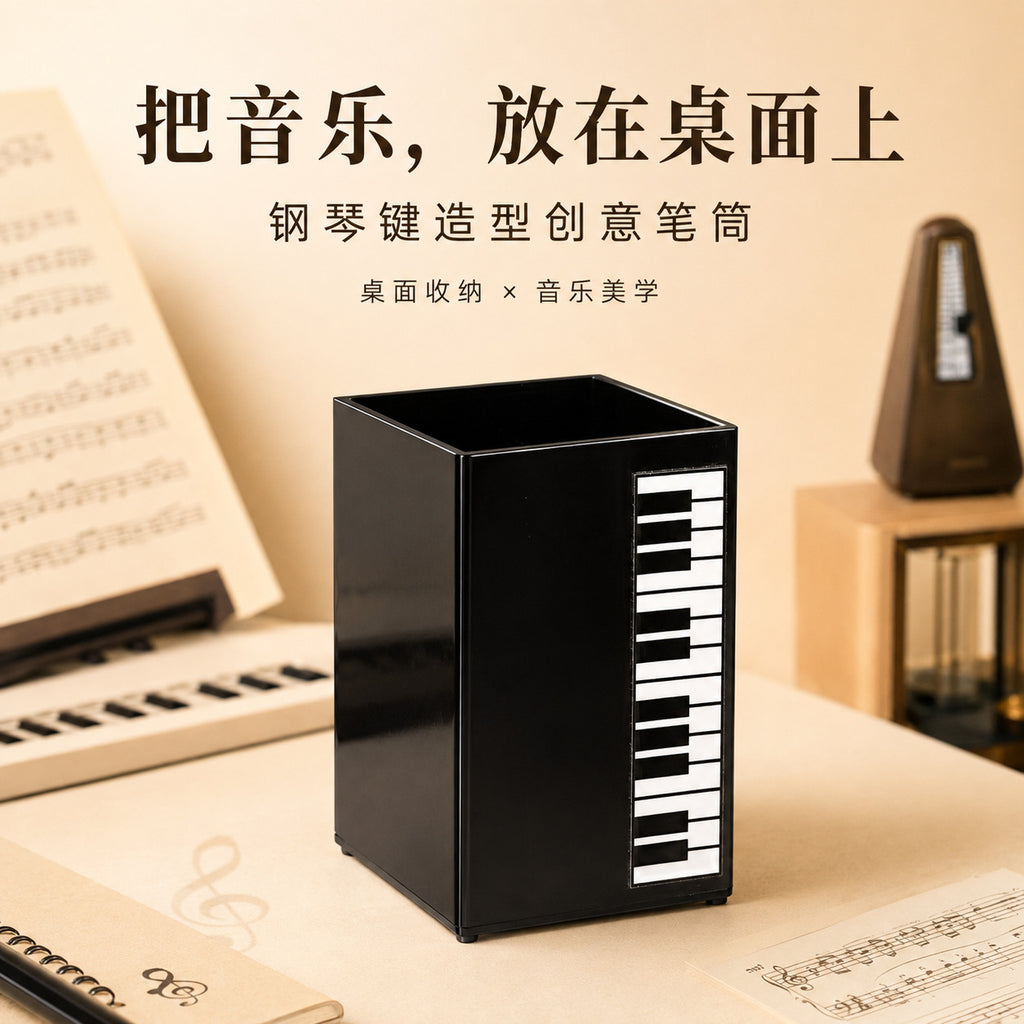 Piano Keyboard Pencil Holder, Black Music-Themed Desk Cup for Pens, Brushes and Creative Workspace Gifts