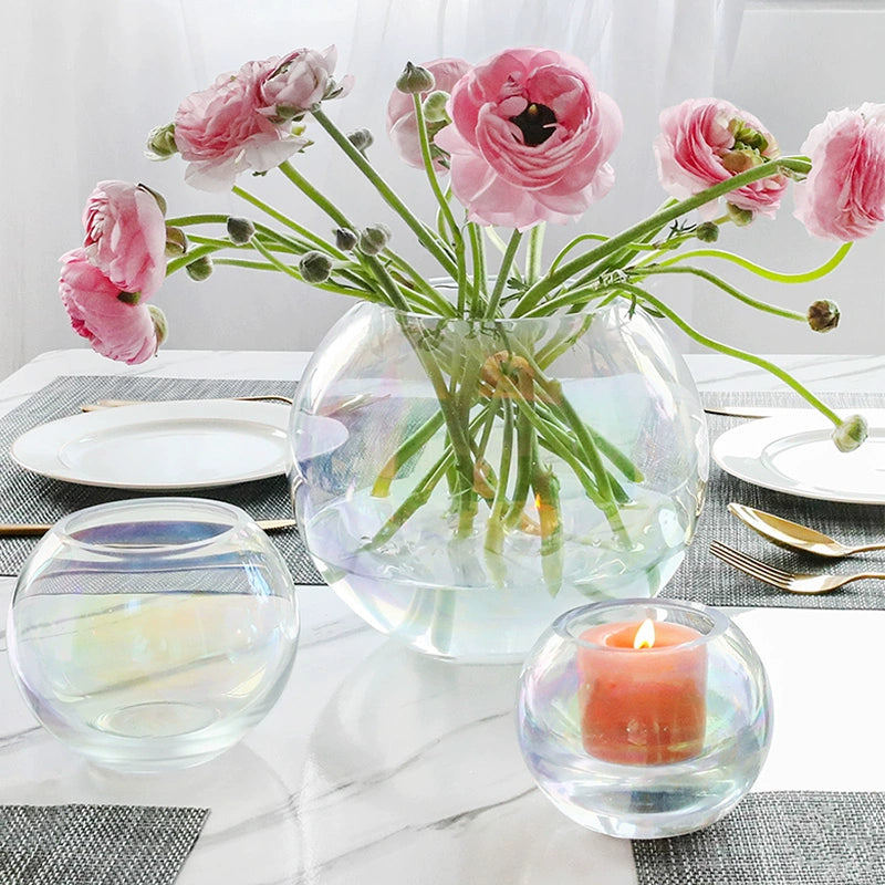 Handcrafted Iridescent Glass Vase for Flowers & Candles