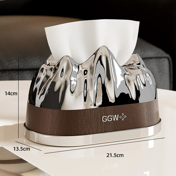 Decorative Tissue Box Holder in Snow Mountain or Wood Look Spring Lift Style for Cozy Desks, Bedrooms and Living Rooms
