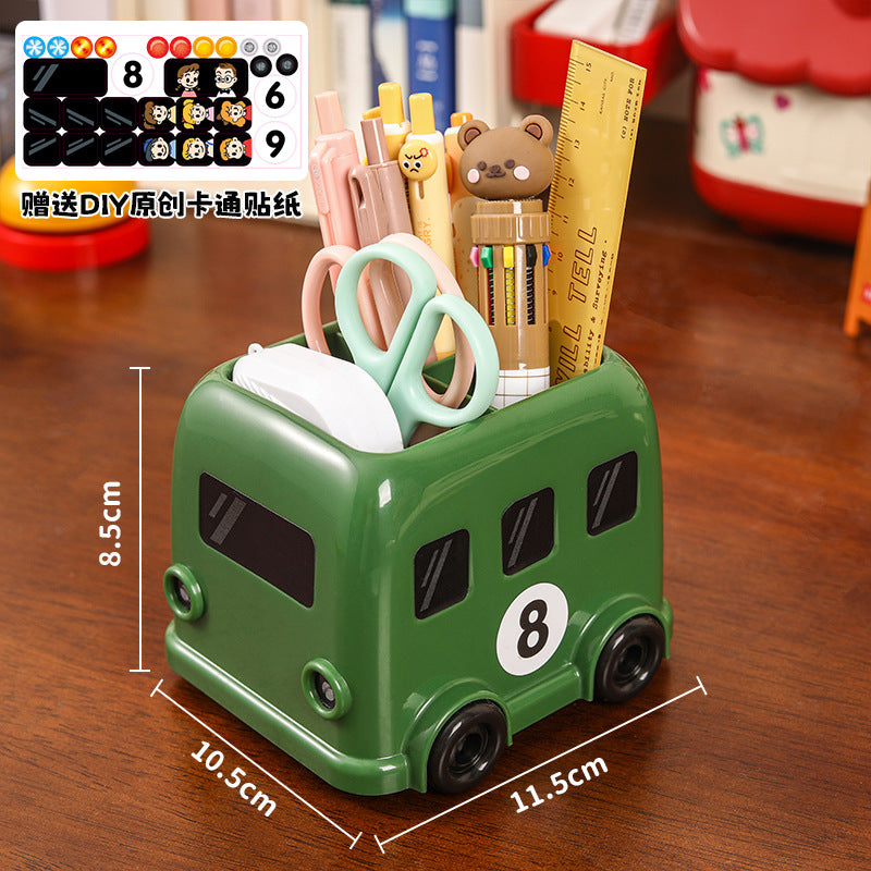 Mini Bus Pencil Holder, Playful Vehicle-Shaped Desk Organizer in Red, White or Green for Pens, Brushes and Creative Spaces