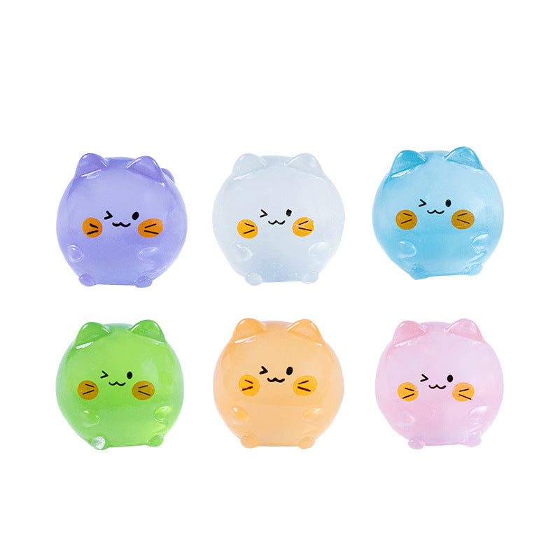 Pastel Mini Cat Figurine Set of 7, Colorful Rounded Kitty Ornaments for Desk Displays and Miniature Scenes