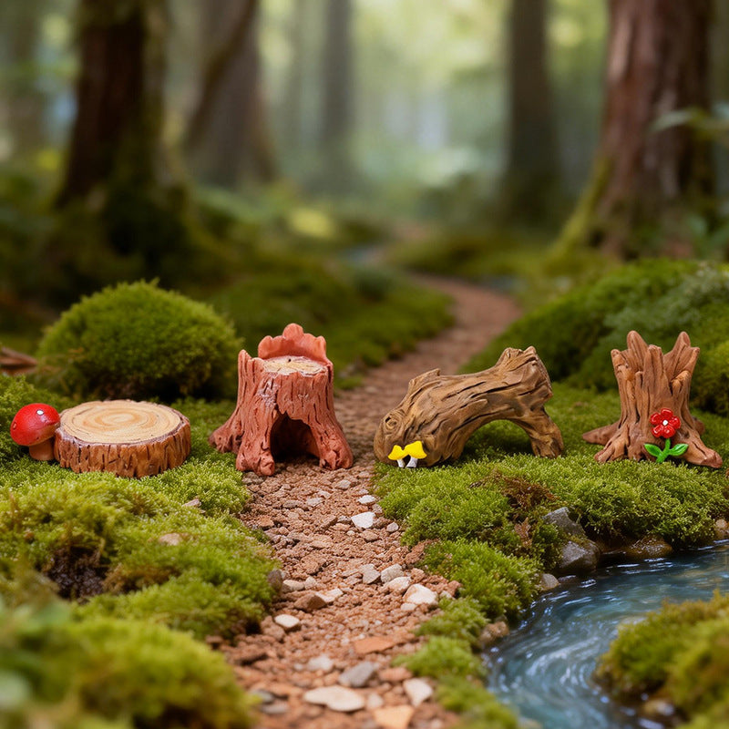 Miniature Woodland Logs and Tree Stumps, Complete 12 Piece Forest Scene Set for Fairy Gardens, Terrariums and Dollhouse Decor