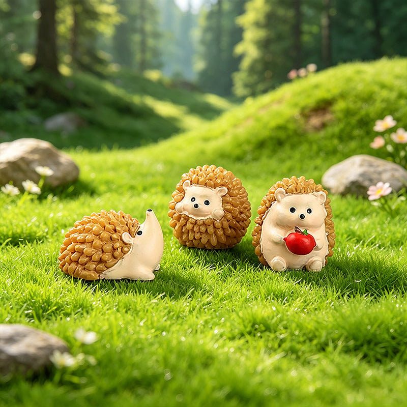 Tiny Hedgehog Miniatures, Complete 5 Piece Expressive Animal Figurine Set for Fairy Gardens, Desks and Woodland Displays