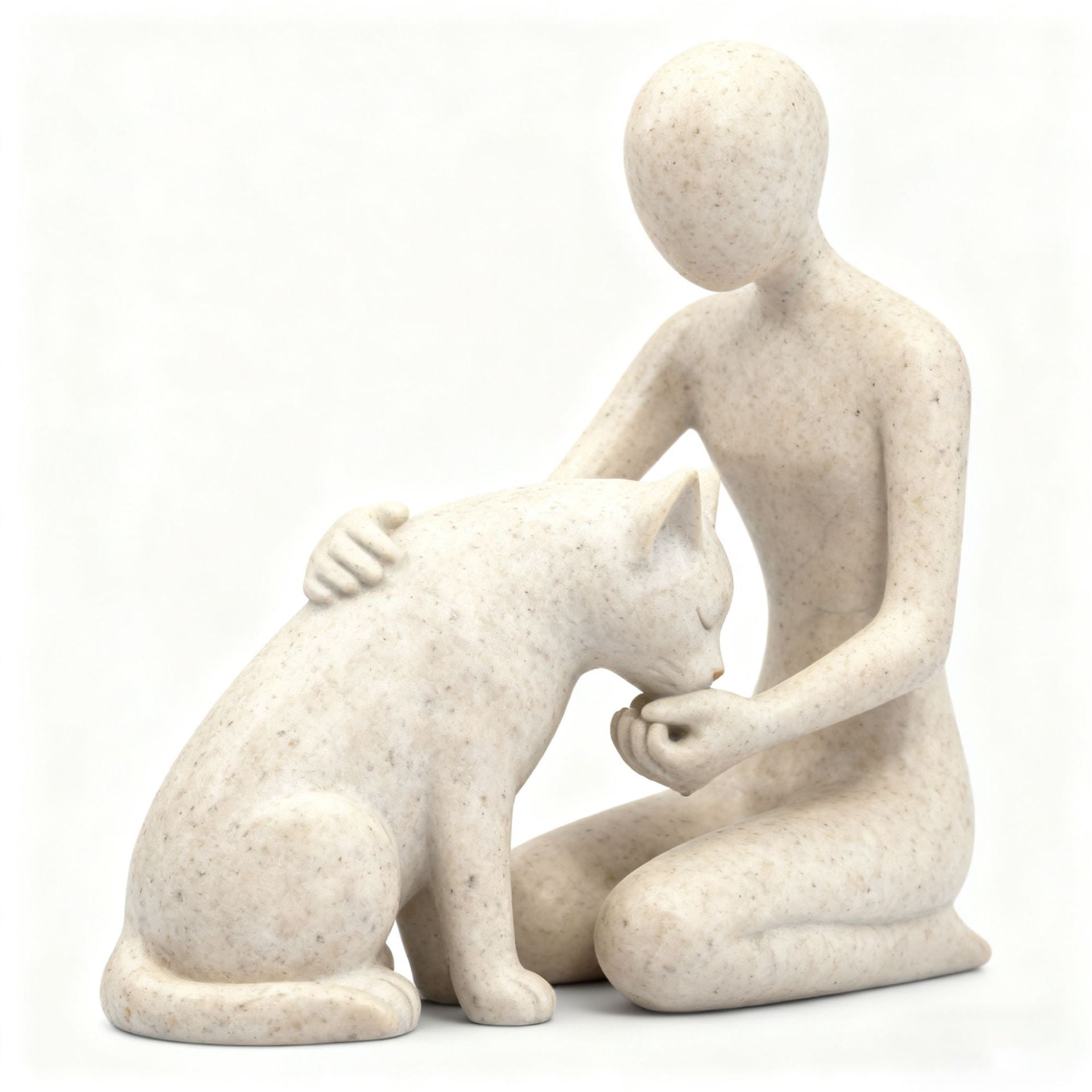 Abstract Human-Cat Bond Figurine Set | Resin & Sandstone Art Sculpture | Modern Home Decor for Pet Lovers & Art Enthusiasts