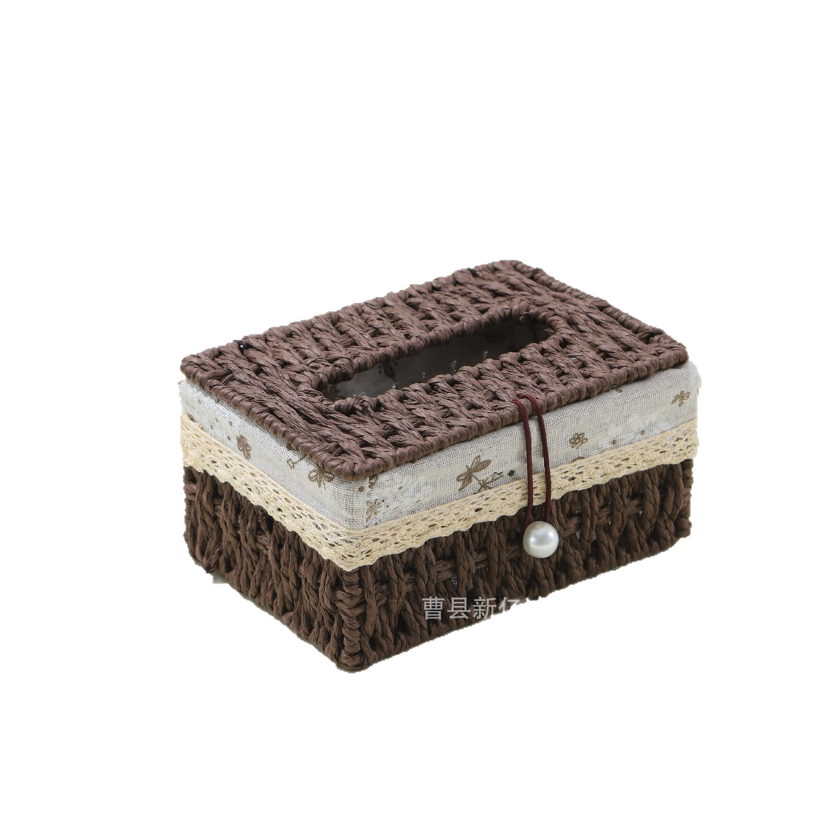 Woven Tissue Box Cover in Natural or Chestnut, Beaded and Button Styles in Medium or Large for Cozy Living Rooms and Desks