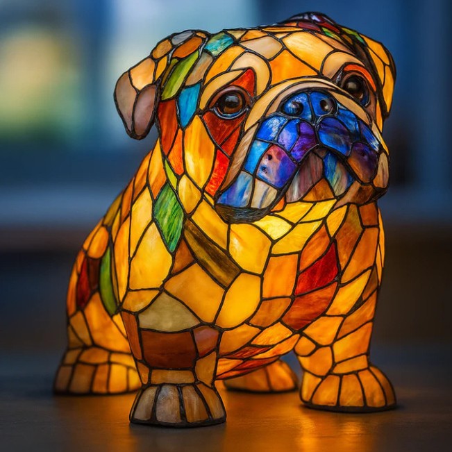 Resin Stained Glass Pet Lamp - Dog/Cat Night Light for Bedroom | Pet Lover Decor | Dachshund/Beagle/Black Cat Table Lamp