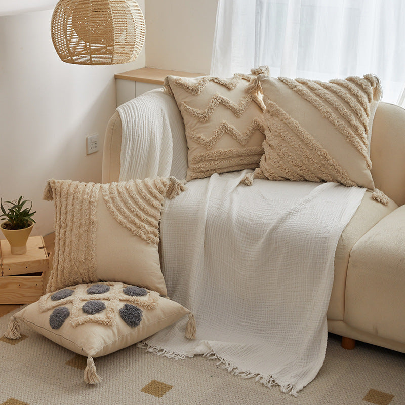 Textured Tufted Pillow Cover with Tassels | Four Boho Geometric Patterns for Sofas, Reading Nooks and Cozy Bedrooms