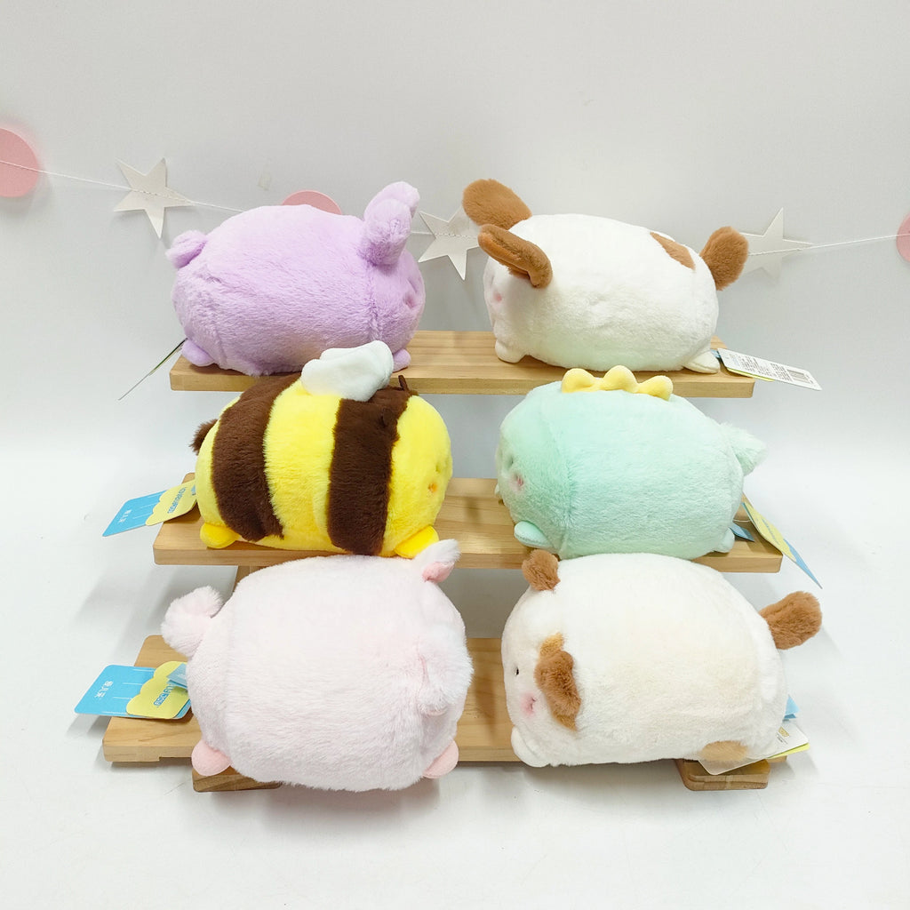 Round Animal Plush Toy, 15 cm Mini Pig, Calico Cat, Bunny, Dinosaur, Bee or Puppy for Cozy Desks and Gifts