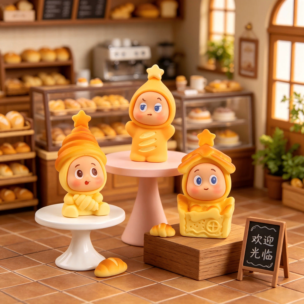 Tiny Bread Character Miniatures, Complete 5 Piece Bakery Figurine Set for Fairy Gardens, Dollhouse Kitchens and Cozy Desk Decor