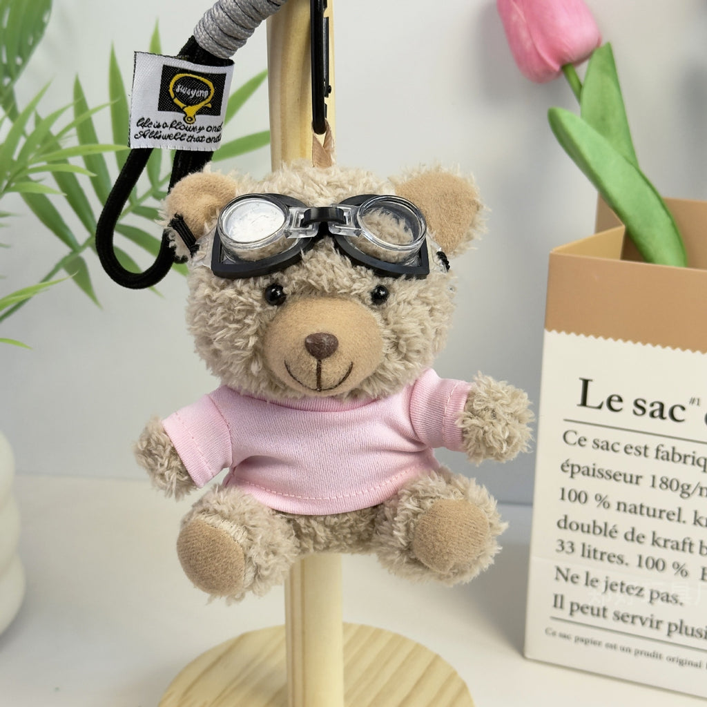Outfit Teddy Bear Plush Bag Charm, 11 cm Mini Stuffed Bear Keychain in Colorful Sweaters and Shirts