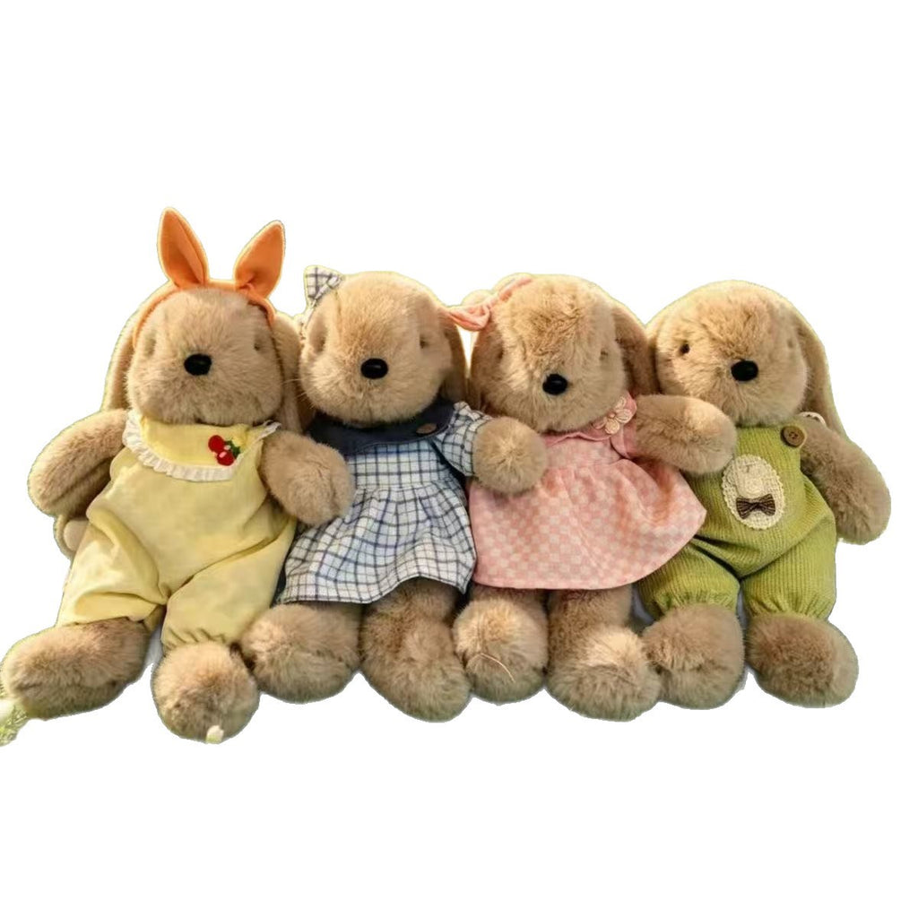 Dress-Up Bunny Plush Toy, 25 or 30 cm Soft Rabbit in Pink Dress, Blue Checks or Playful Overalls for Cozy Gifts