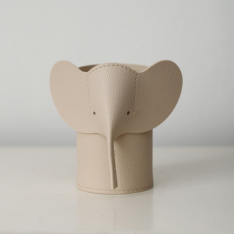 Elephant-Shaped Pencil Holder with Leather-Look Finish, Cute Desk Organizer in Five Colors for Pens and Brushes