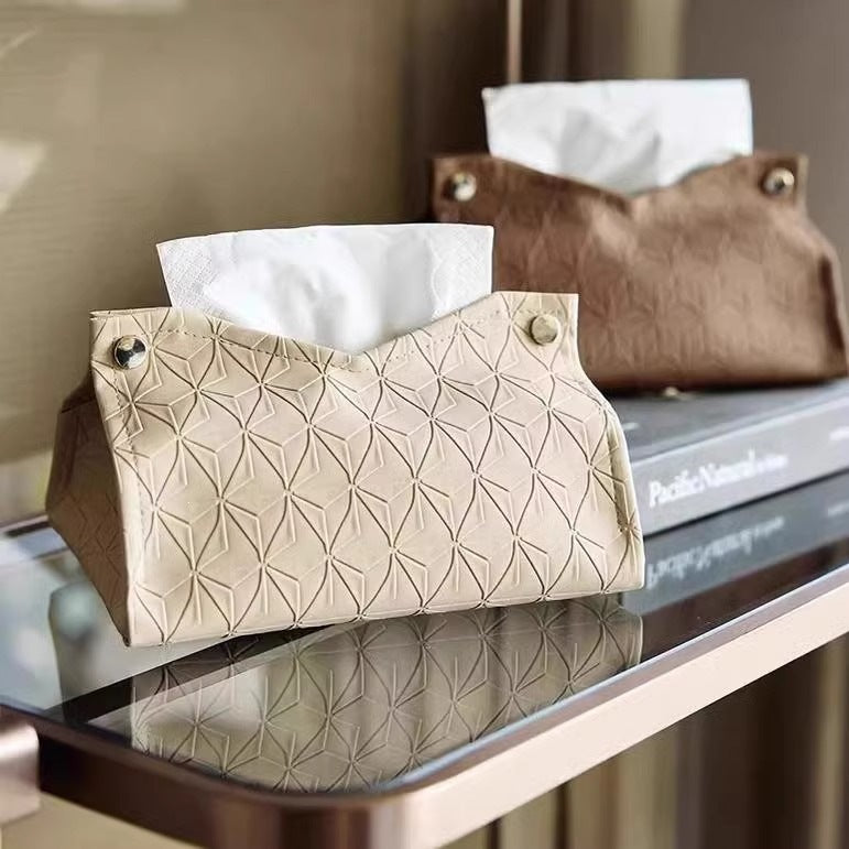Minimalist PU Leather-Look Tissue Box Cover, Soft Neutral Tabletop Tissue Holder for Living Rooms, Bedrooms and Desks in Four Shades