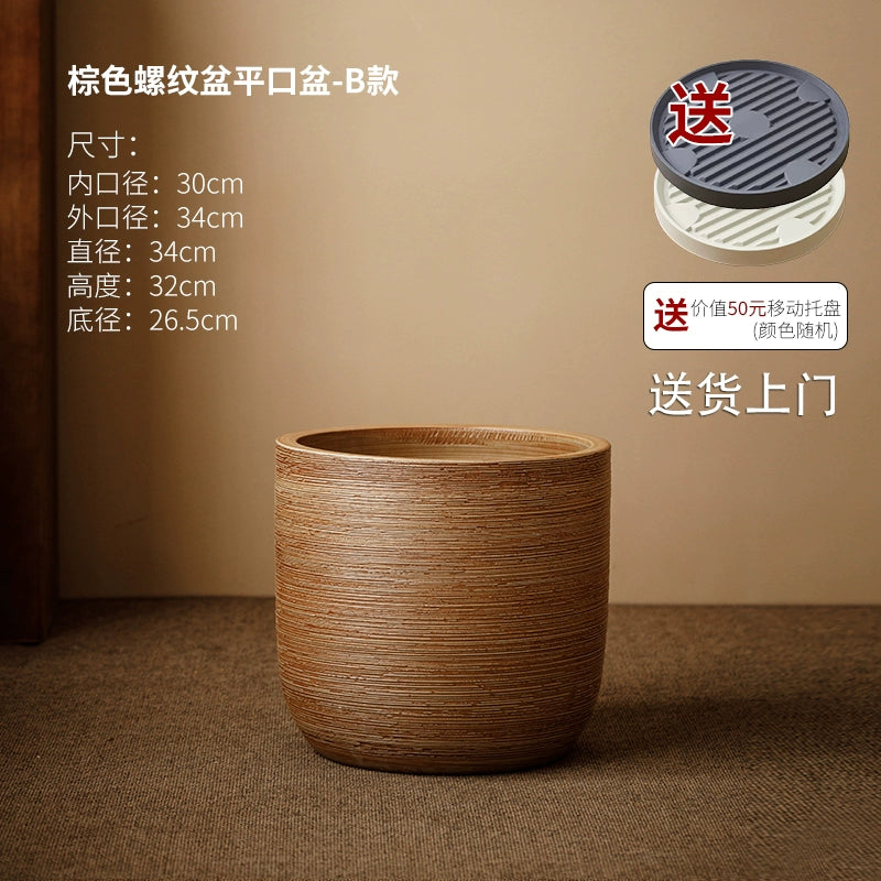 Large caliber ceramic flower pot villa courtyard turtle backed bamboo tree planting green plant vat decoration floor to ceiling large vase
