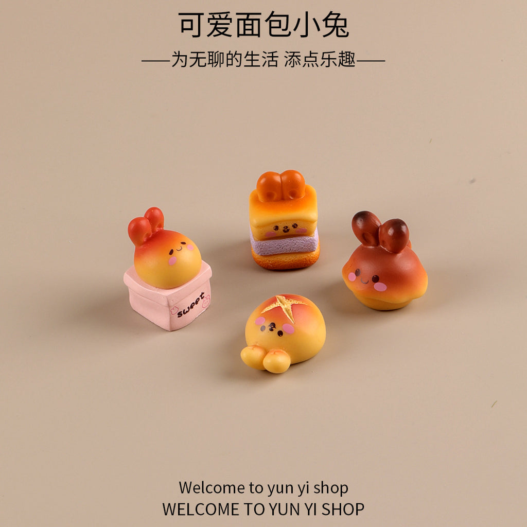 Bakery Bunny Miniatures, Complete 8 Piece Bread Rabbit Figurine Set for Desks, Fairy Gardens and Playful Kitchen Decor
