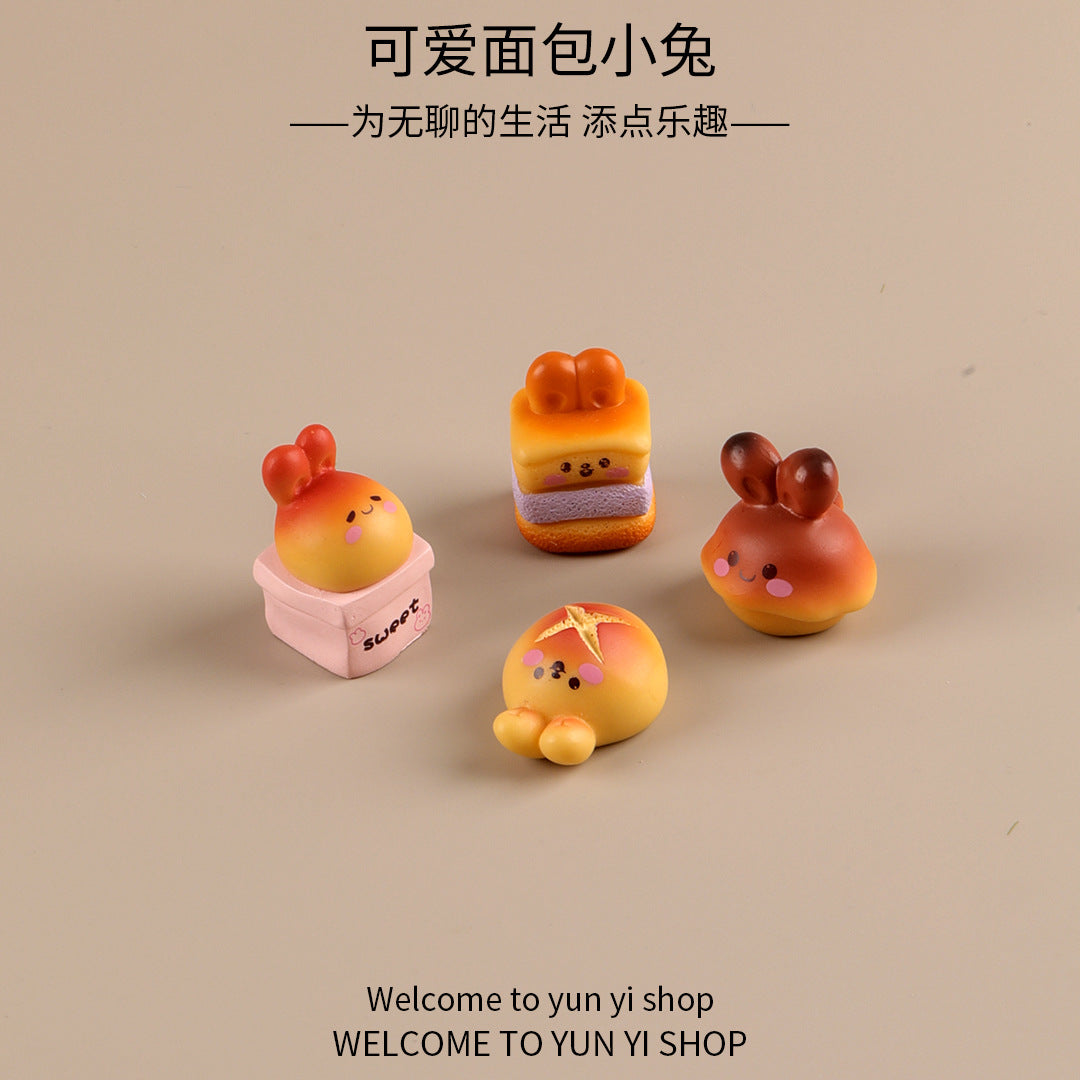 Bakery Bunny Miniatures, Complete 8 Piece Bread Rabbit Figurine Set for Desks, Fairy Gardens and Playful Kitchen Decor