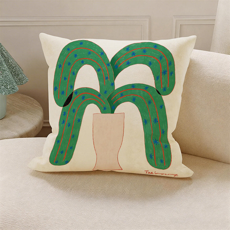 Green Botanical Decorative Pillow Cover, Double-Sided Leaf-Inspired Cushion Case for Sofa, Bedroom and Cozy Home Decor