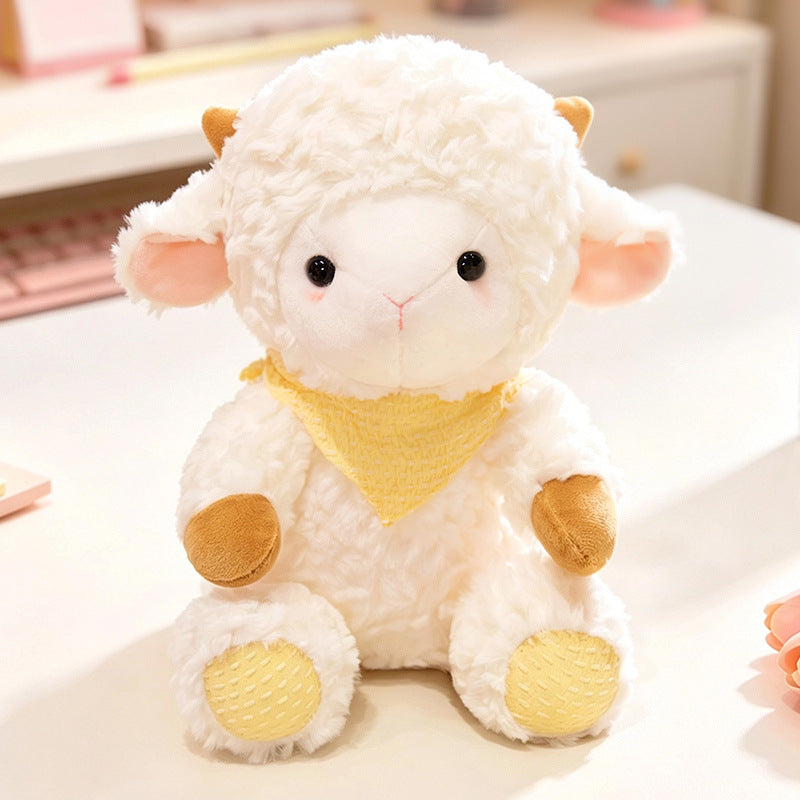 Little Meadow Lamb Plush Toy, 18 or 25 cm Fluffy White Sheep with Blue or Yellow Bandana for Cozy Rooms and Gentle Gifts