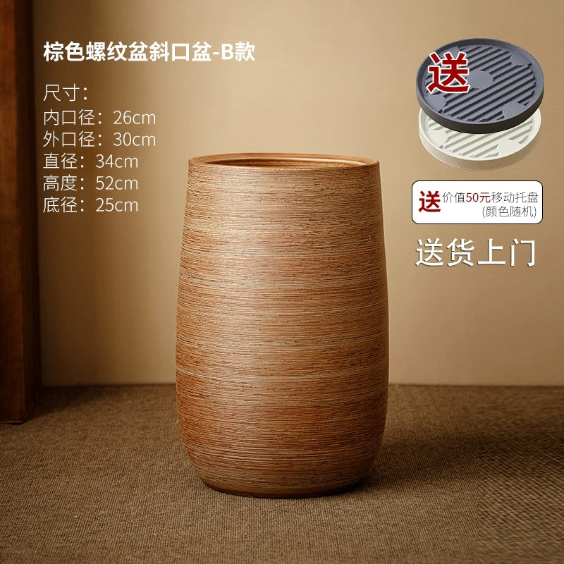 Large caliber ceramic flower pot villa courtyard turtle backed bamboo tree planting green plant vat decoration floor to ceiling large vase