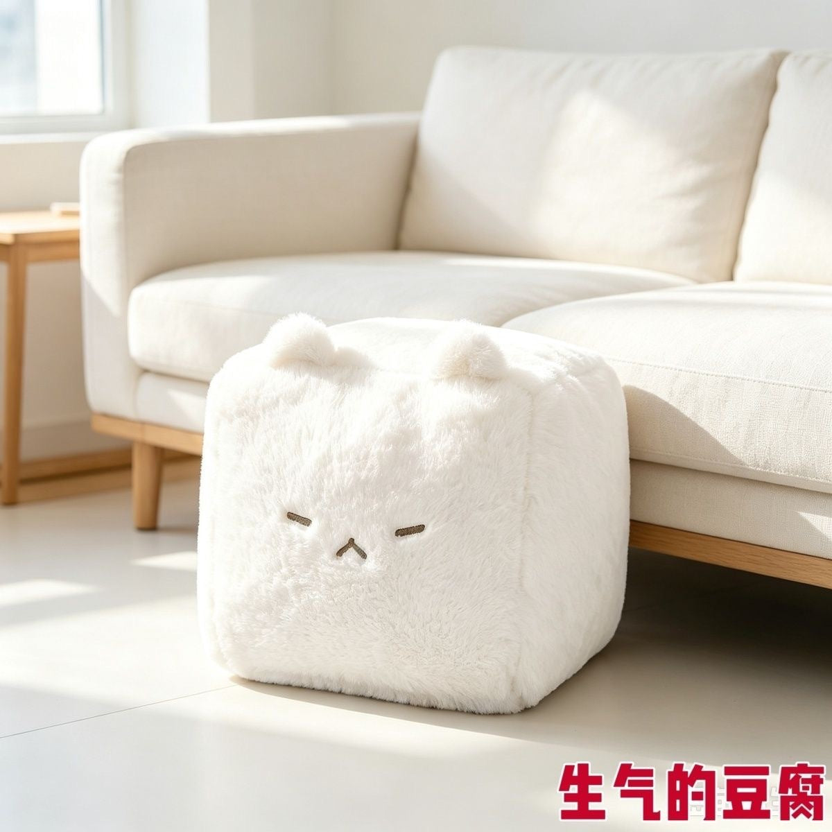 Square Cat Plush Cushion, 18 x 18 cm Soft Tofu-Inspired Cube Cat in White, Yellow or Blue for Cozy Bedrooms, Desks and Gifts