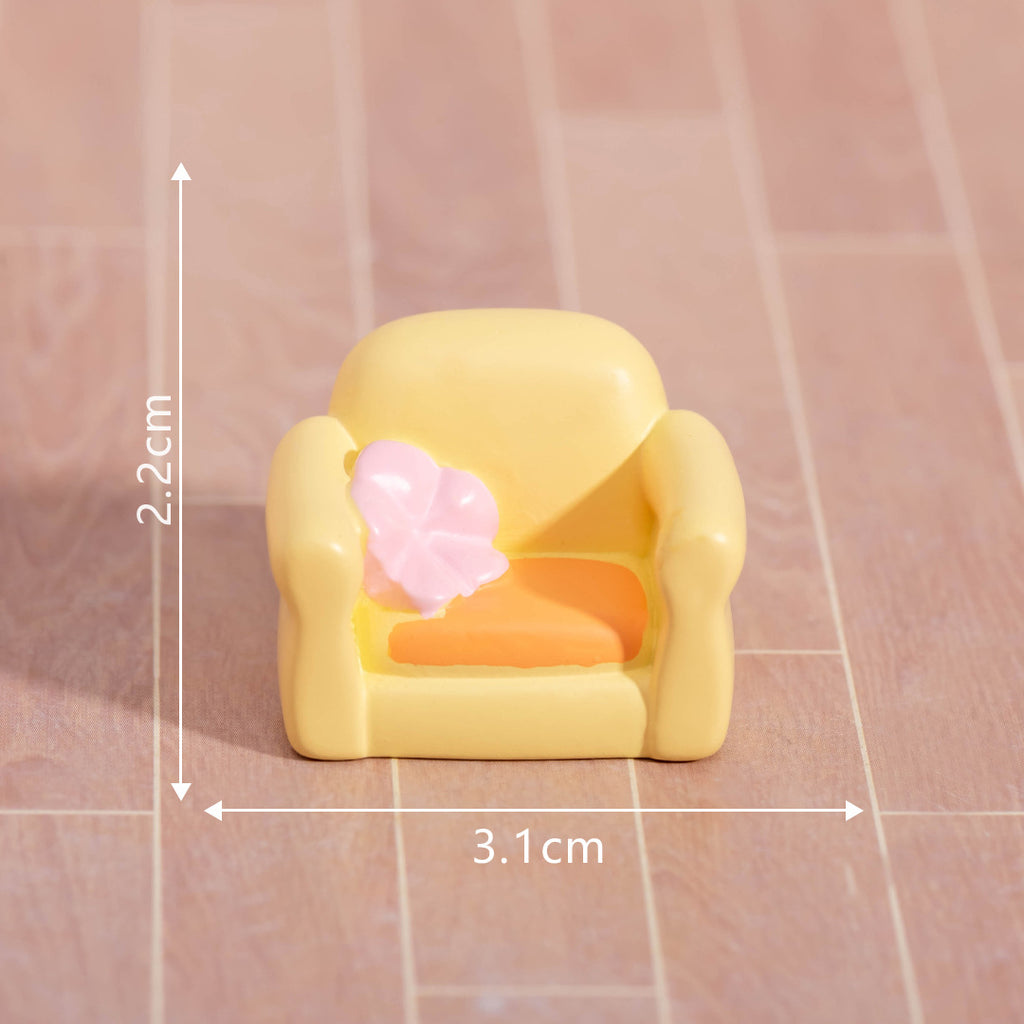 Miniature Living Room Furniture Set of 17, Colorful Tiny Chairs Tables and Home Decor Pieces for Dollhouse Scenes and Desk Displays