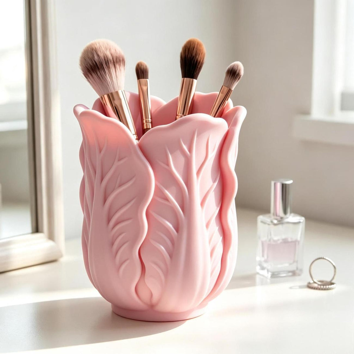 Whimsical Cabbage Leaf Pen Holder, Colorful Desktop Pencil Cup and Makeup Brush Organizer for Cozy Workspaces