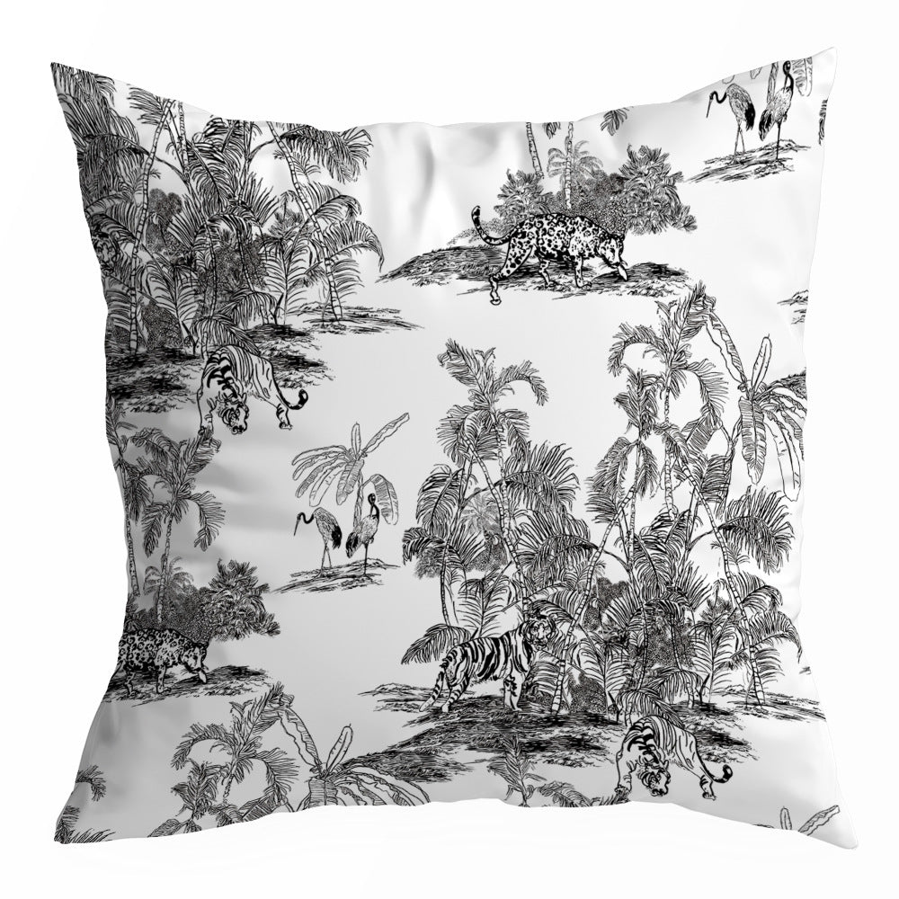 Black and Cream Decorative Pillow Cover, Retro Floral and Geometric Prints, 45 x 45 cm Sofa Cushion Cover