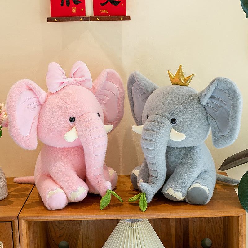 Whimsical Elephant Plush Toy, 25 cm Pink Bow or Gray Crown Stuffed Animal for Cozy Shelves, Playful Bedrooms and Thoughtful Gifts