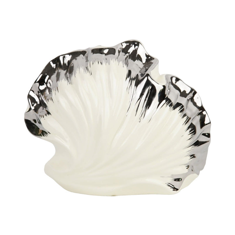 Sculptural Shell Tissue Box Cover, Ceramic-Inspired Seashell Tabletop Holder in Cream, Black or Iridescent for Elegant Home Decor