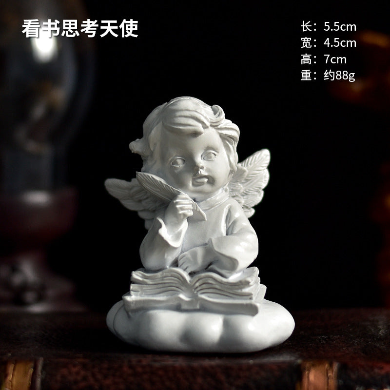 Praying Cherub Angel Figurine, White Vintage-Inspired Desk Sculpture in 16 Poses for Shelves and Thoughtful Gifts