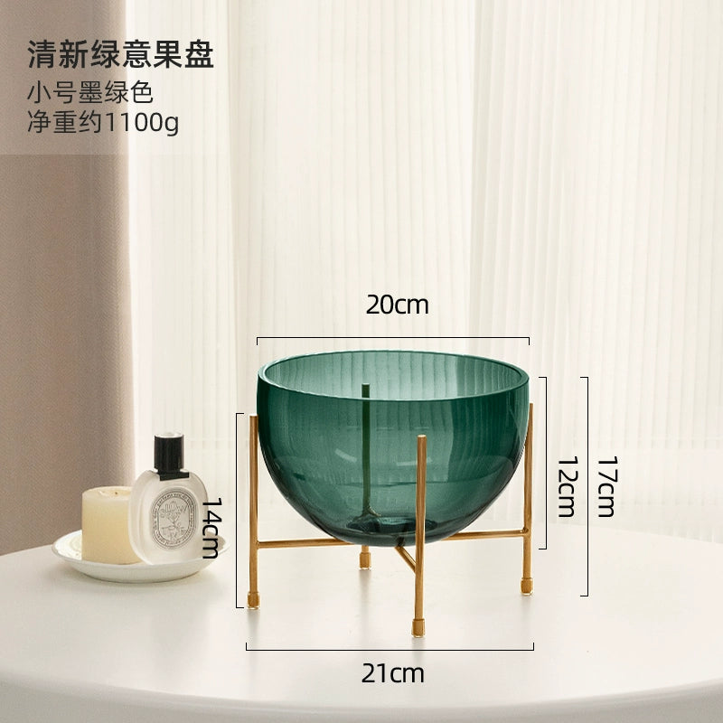 Artisan Blown Glass Vase & Fruit Bowl Set with Gold - Plated Metal Stand, Water - Friendly, Odorless, Stain & Fade Resistant, Decor for Living Room & Dining Table,