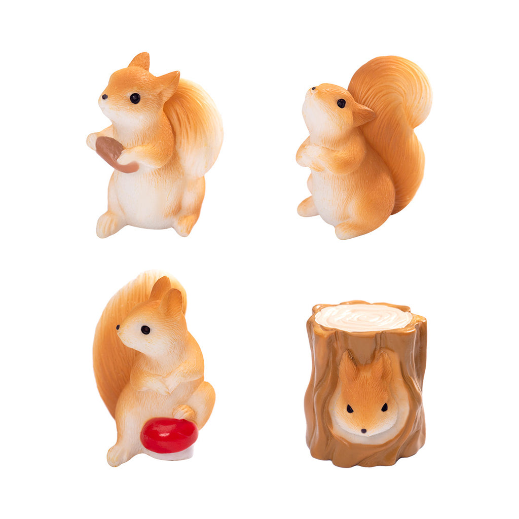 Mini Squirrel Figurine Set of 7, Woodland Animal Micro Ornaments for Desk Displays, Tiny Garden Scenes and Gift Giving