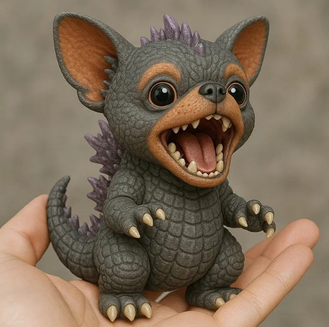 Cute Monster Dog Figurine - Gojira-Inspired Puppy Statue, Collectible Animal Decor for Desk, Shelf, or Unique Gift