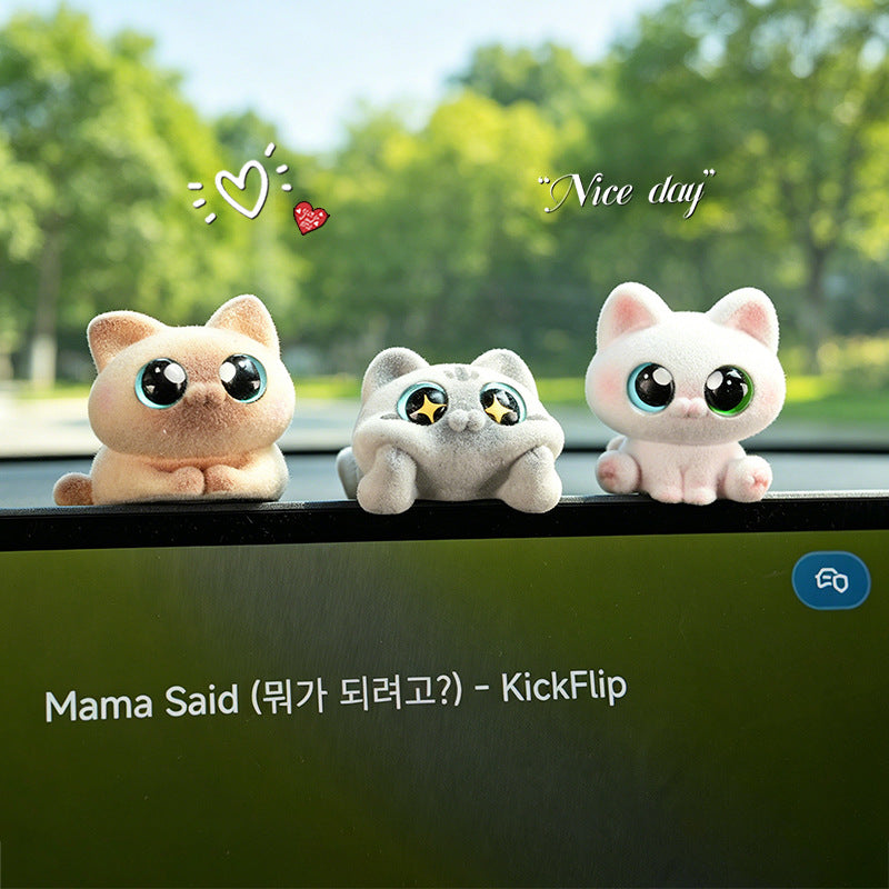 Playful Peeking Cat Car Accent, Mini Resin Dashboard Figurine in Six Cat Styles for Car Interiors, Desks and Small Gifts