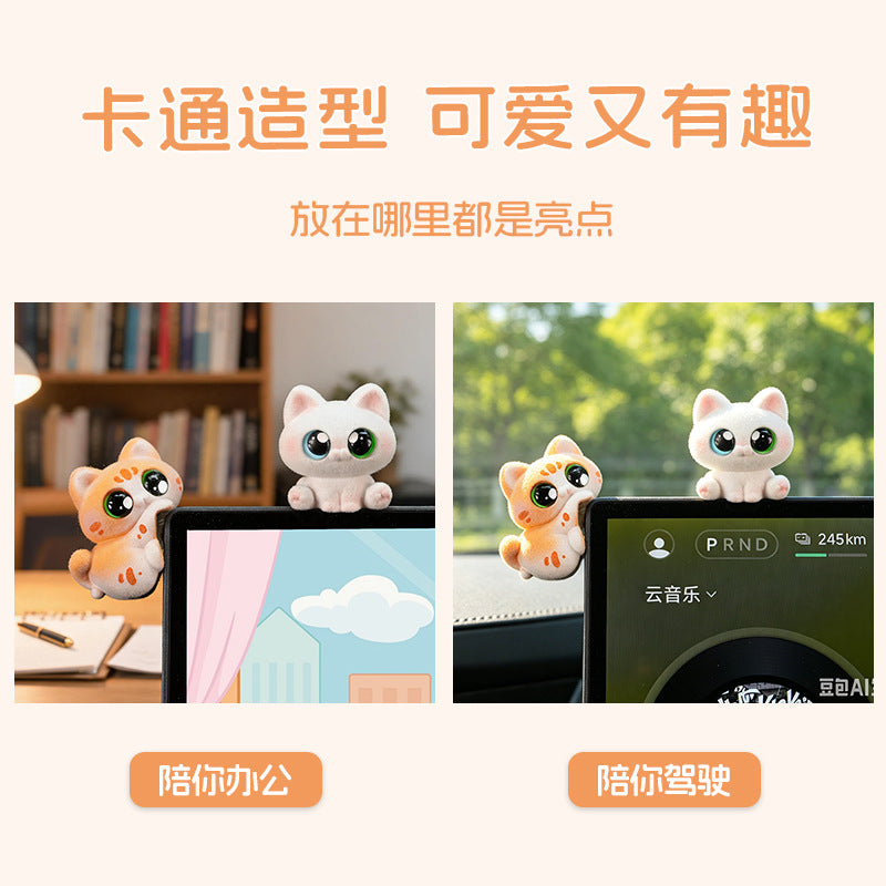 Playful Peeking Cat Car Accent, Mini Resin Dashboard Figurine in Six Cat Styles for Car Interiors, Desks and Small Gifts