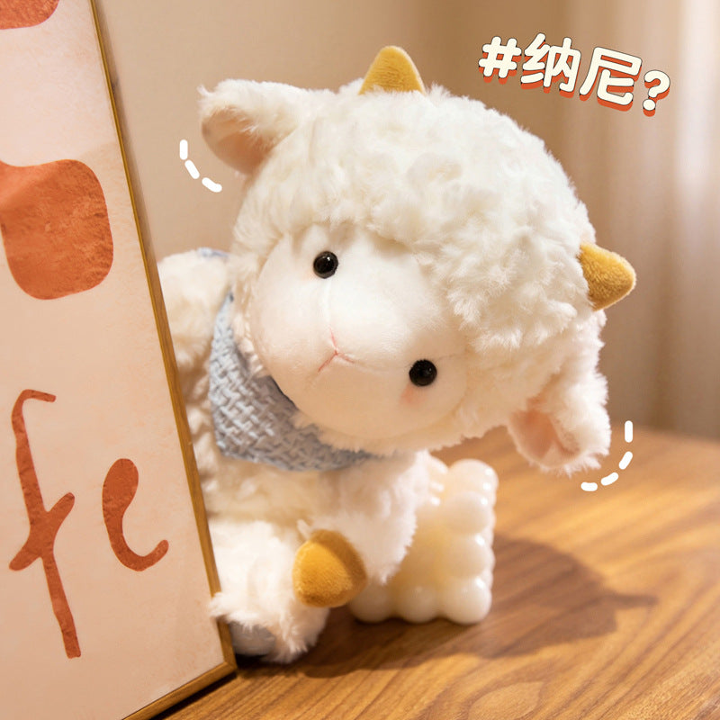 Little Meadow Lamb Plush Toy, 18 or 25 cm Fluffy White Sheep with Blue or Yellow Bandana for Cozy Rooms and Gentle Gifts