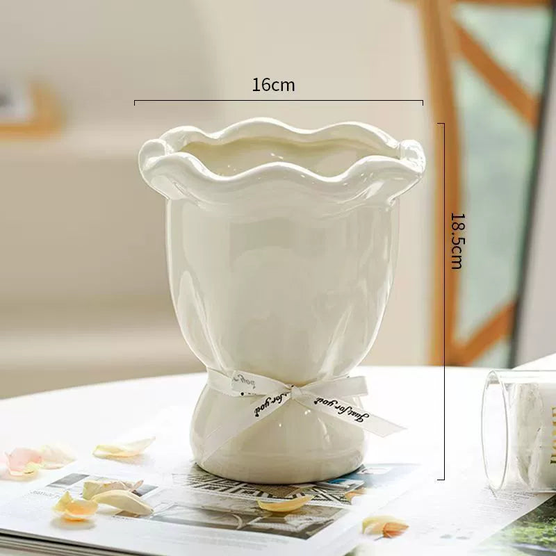 Handblown Cream Soft - Shaped Decorative Vases