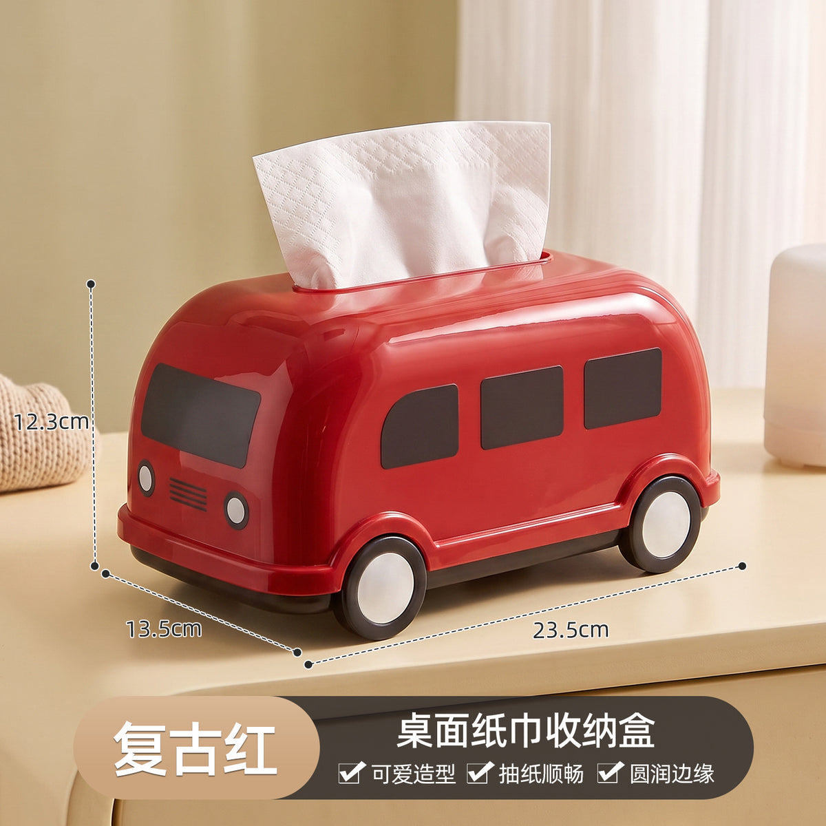 Mini Bus Tissue Box Cover, Playful Pastel Vehicle-Shaped Tabletop Holder for Living Rooms, Bedrooms and Creative Gifts